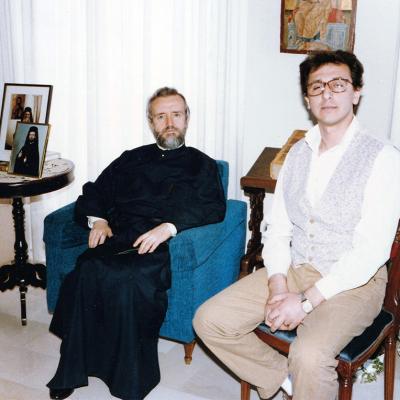 Prefessor John Zizioulas with student
